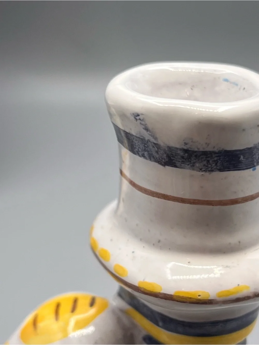 Vintage Portuguese Pottery Candlestick Holder Bird Yellow Blue Authorized Copy
